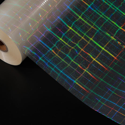 Laser holographic cross lines lamination film with reflective visual effect