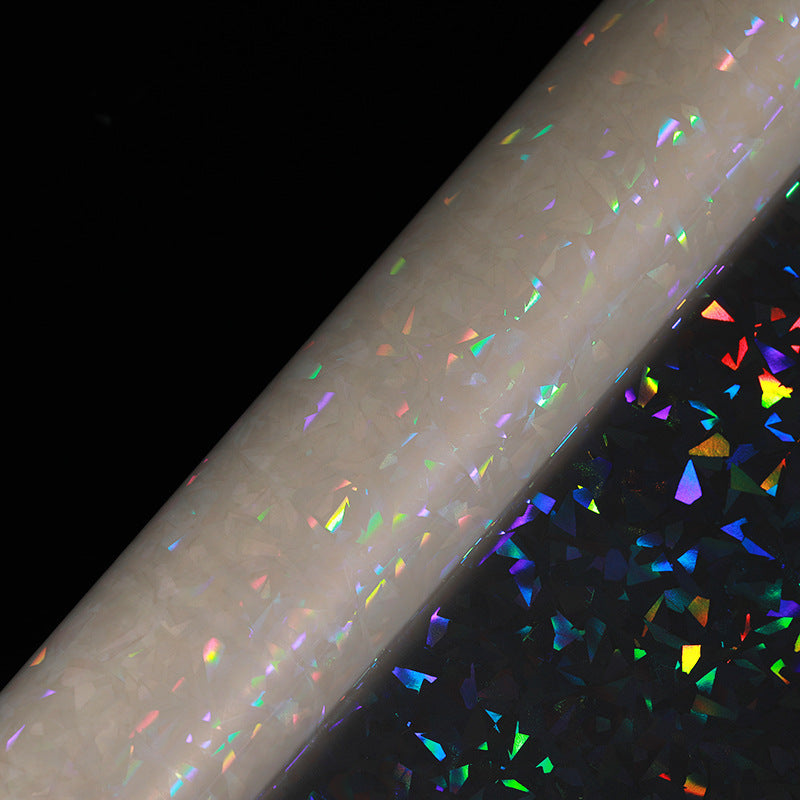 Holographic glass shards lamination film with sparkling reflective effect