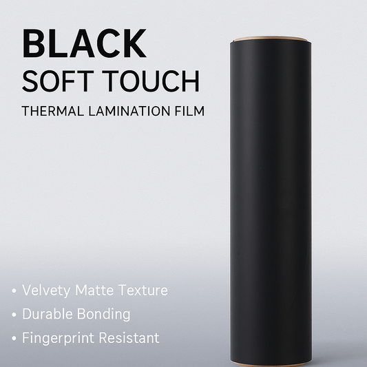 Matte black soft touch thermal lamination film for luxury packaging